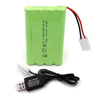 Imagen de Gecoty® batería recargable de NiMH 9,6 V, 2400 mAh, AA con conector KET 2P y cable carga, para camiones, tanques acorazados radiocontrolados