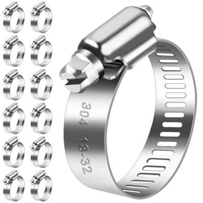 Imagen de Bolatus abrazaderas de manguera 18 32 mm, 12 unidades, acero inoxidable 304, tornillo ajustables, surtido para piscina, gas casa, jardín