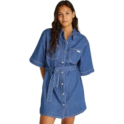 Imagen de Calvin Klein Jeans BOXY Belted Shirt Dress Vestido vaquero, Mujer, Talla: XS, Denim medium