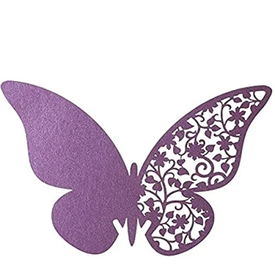 Imagen de DEWIN 20 Piezas Tarjetas de Lugar Nombre Tarjeta Copa Hueca Forma Mariposas para Deshierbar Mesa Vino (Púrpura)