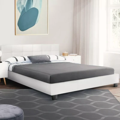 Imagen de IDMarket Cama doble Charlotte con cabecera y somier de 160 x 200 cm, PVC, color blanco