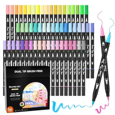Imagen de Shuttle Art 56 Pastel Rotuladores Lettering, Doble Punta, Punta Pincel, Acuarelables Perfecto para Adultos, Niños Colorear, Caligrafía