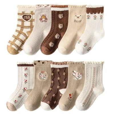 Imagen de FedMois Calcetines Algodón Invierno de Niño y Niña Pack 10, oso &amp; paloma, Talla 27 30