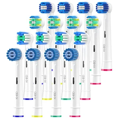Imagen de KHBD Recambios Cepillos Compatible con Braun Oral B Cepillo Eléctrico, 16 Cabezales Electrico de Repuesto incluir 4 Sensitive, Precision, Floss, DeepCleaning (Blanco)