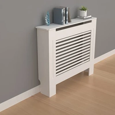 Imagen de FATIVO Cubierta de Radiador, Cubreradiadores Madera, Cubre Radiador MDF, Color Blanco, Estante para Vertical, 78 x 19 92cm