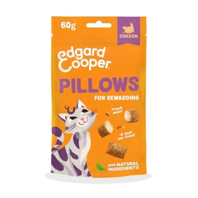 Imagen de Edgard &amp; Cooper premios Naturales para Gatos, bocaditos de Pollo (1x60g), con Carne Fresca, sin Cereales, Menos 2kcal por Premio, Ingredientes y azúcares añadidos.