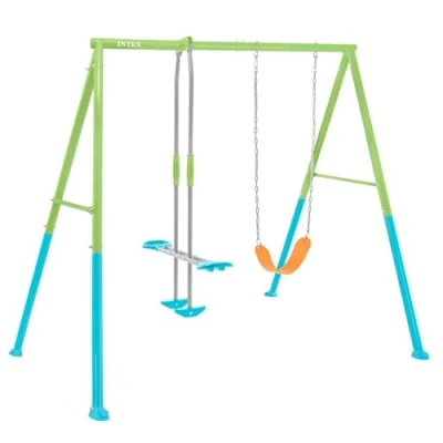 Imagen de Intex Columpio infantil con asiento y nido, 254x235x200 cm, Regulable en altura, Tubos de acero, Columpios para niños 3 10 años, óptimo juego 2 niños, Juegos exterior, Certificado CE (59004)