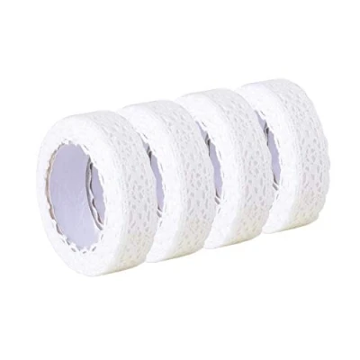 Imagen de Jieddey Cinta de Encaje,4 Rollos Encaje Decorativo Algodón Blanca Autoadhesiva para Hacer Tarjetas Manualidades Decoración BodasAdornos Costura 8 Yardas