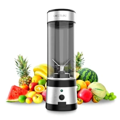 Imagen de Cecotec Batidora de Vaso Portátil Individual Smoothies WanderlustMix USB. 126W, Compacta, 400ml, 4 Cuchillas Con Recubrimiento Titanio Negro, Autonomía 15 Usos