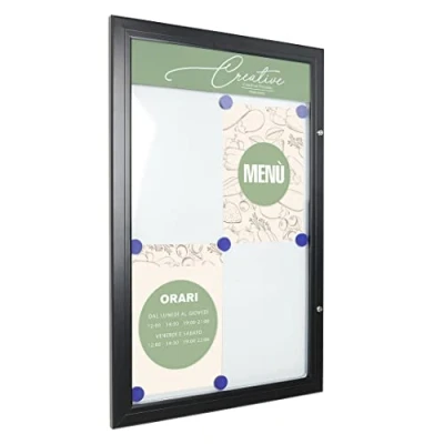 Imagen de Danieli Store Tablón de Anuncios Exterior Negro para Menús con Cerradura y Par Llaves Fácil Montaje en Pared Superficie Acero Magnético Escribible (4x A4)