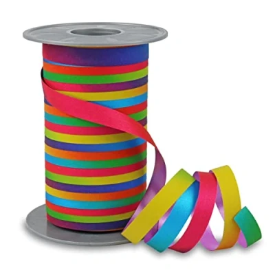 Imagen de PRÄSENT POLY GLITTER ribbon rainbow, 100 m de cinta embalar para regalos, 10 mm ancho, elegante rafia colores arco iris, decorativa eventos especiales, con efecto brillo