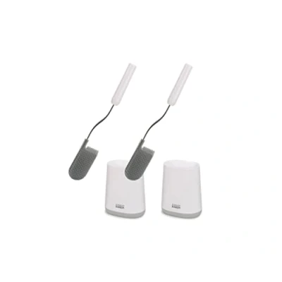Imagen de Joseph Flex Lite Paquete de 2 Escobillero fino en Silicona Higiénico, escobilla baño con mango resistente, piña flexible, antiobstrucción, limpieza profunda Blanco/Gris, Pequeño