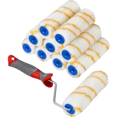 Imagen de KOTARBAU® 10 x rodillos de pintura hilo amarillo, 150 mm, Rodillo pintar con mango goma, para paredes y techos, antigoteo, pintura, Juego