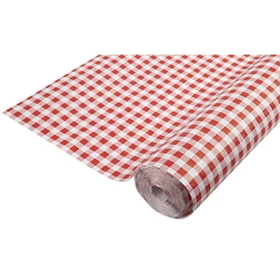 Imagen de Pro Nappe Ref R482570I Mantel de Papel Damasco desechable en Rollo 25 M Largo X 1,20 Ancho Color Vichy Rojo con Estampado Universal Chic y clásico