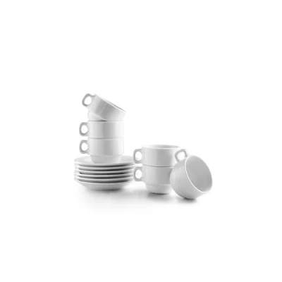 Imagen de IBILI Juego de 6 Tazas 80 ml con Platillos Castilla Blanca, Porcelana