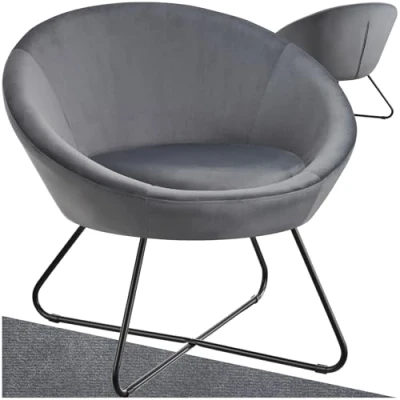 Imagen de TecTake® Sillón de Cóctel Redondo, Estilo Escandinavo, Respaldo Continuo, Acolchado con Espuma Alta Densidad, Relax, Muebles Salón, Butacas Dormitorio, Silla Tapizada Terciopelo Antracita