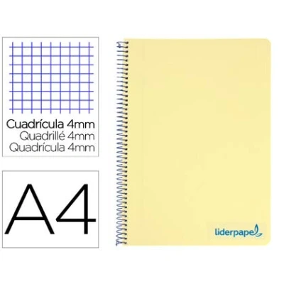 Imagen de Cuaderno espiral liderpapel a4 wonder tapa plastico 80h 90gr cuadro 4mm con margen color amarillo