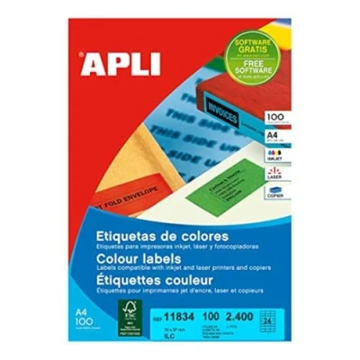 Imagen de APLI 11834 Etiquetas amarillas permanentes 70,0 x 37,0 mm 100 hojas