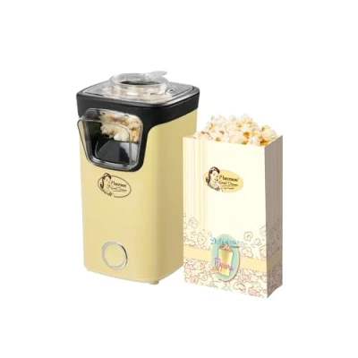 Imagen de Bestron Palomitero, Turbo palomitas en menos de 2 minutos, con tecnología aire caliente, incluye 10 bolsas y taza medidora integrada, colección Sweet Dreams, Color: Amarillo