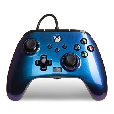 Imagen de Power A Mando con cable, salida de audio y botones programable, azul brillante Nebula (Xbox One, Xbox serie X Windows 10)