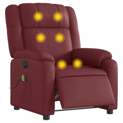 Imagen de vidaXL Sillón Masaje Reclinable Eléctrico, Silla con Respaldo, Orejero Ajustable, Asiento para Personas Mayores, Cuero Sintético Rojo Tinto