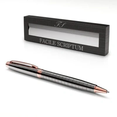 Imagen de FACILE SCRIPTUM Bolígrafo giratorio de metal, modelo Alice Rosé, perfecto como regalo, oro rosa y gris plateado