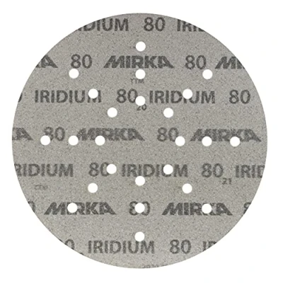 Imagen de Mirka Iridium Papel de lija Ø 225mm Grano Velcro 80 / 25 discos Para lijadoras pared y techo Lijado barniz, masilla, imprimación, madera, acero, materiales minerales
