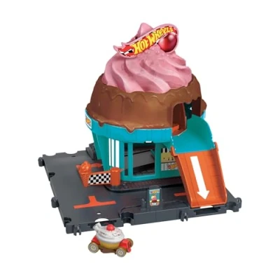 Imagen de Hot Wheels City “Let&#039;s Race ¡a Correr! Netflix Heladería Pista para Coches de Juguete, Incluye 1 vehículo, +4 años (Mattel HTN77)