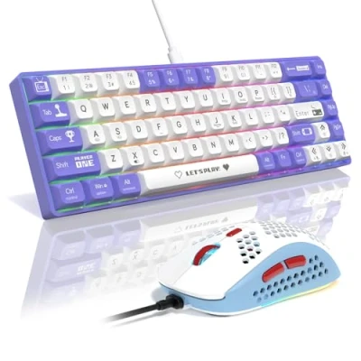 Imagen de MAMBASNAKE AK680 Mechanical Keyboard, 68 Key 60 Percent Hot Swappable Gaming Keyboard + 6 Adjustable dpi 6400 Mouse with RGB Light, for PC/Mac/Laptop Gamer (Blue Clicky Switch)