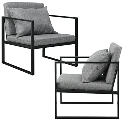 Imagen de [en.casa] Set de 2X Sillones Comedor Textil y Hierro 70 x 60 cm Gris Oscuro