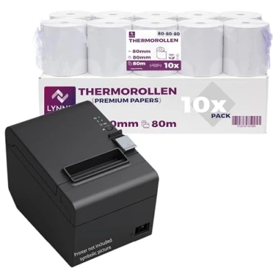 Imagen de papel térmico 80x80 Rollo para impresora termica Rollos de tickets 80mm 80x80x12 caja registradora negocio y bar (10 ud.)