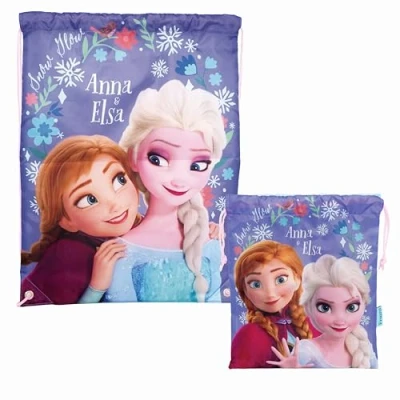 Imagen de Superdiver Set de bolsa mochila cuerdas y merienda Frozen Elsa Anna Licencia Oficial Disney Ideal para colegio guarderia Accesorio moda niña Poliester Azul 44x33 26x21cm