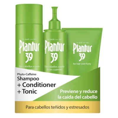 Imagen de Plantur 39 Caffeine Shampoo y Conditioner Tonic I Teñido destacó Combo De Pelo Pack Champú, Acondicionador Tónico