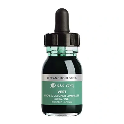Imagen de Lefranc Bourgeois 301280 Nan King Tinta para dibujo o escritura a mano, botella de 30 ml con pipeta, color verde