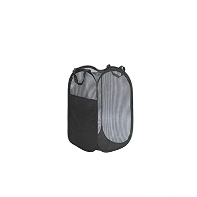 Imagen de Cesto para la colada grande, plegable, de malla, con asas, ahorrar espacio, color negro