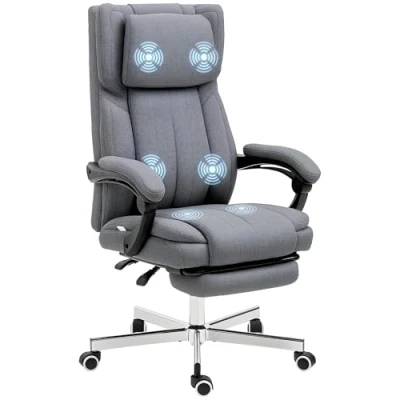 Imagen de Vinsetto Silla de Masaje con 6 Puntos Oficina Giratoria Escritorio Reclinable Altura Ajustable Control Remoto Reposapiés y Reposacabezas Gris