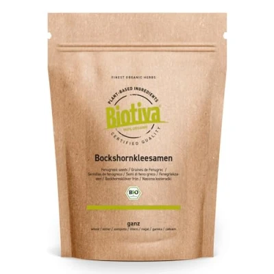 Imagen de Biotiva Semillas de alholva enteras orgánicas 250g té o especia Trigonella foenum graecum sin aditivos vegano embotellado y controlado en Alemania (DE ÖKO 005)