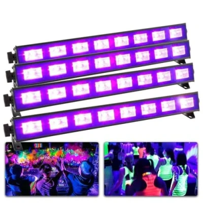 Imagen de BeamZ BUV93 Pack de 4 barras luz negra, foco UV, barra LED negra para fiestas con alta potencia 8 leds 3 vatios UV neón