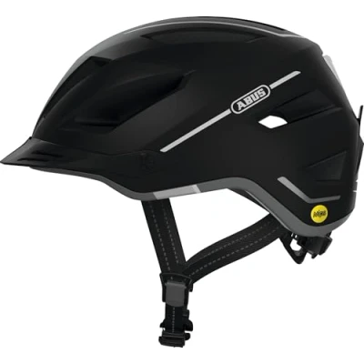 Imagen de ABUS casco city Pedelec 2.0 MIPS de bicicleta con luz trasera, visera, protector lluvia y protección contra impactos para hombre mujer negro mate, talla L