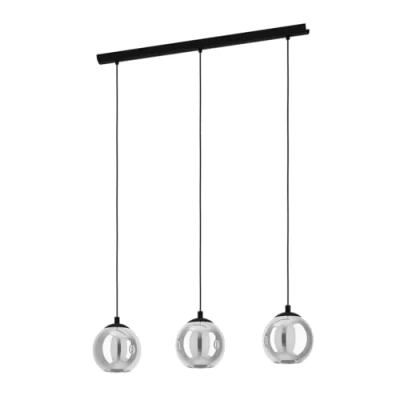 Imagen de Eglo lámpara colgante Ariscani, candil de 3 luces para comedor, iluminador metal en negro y cristal ahumado transparente, luminaria come colgante, E27, 76,5 cm