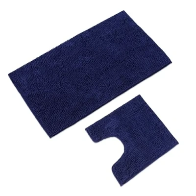 Imagen de WohnDirect Alfombrilla de baño Conjunto Alfombra Juego Antideslizante Lavable para el Cuarto azúl Oscuro 50 x 80 cm + 45 con Recorte Inodoro