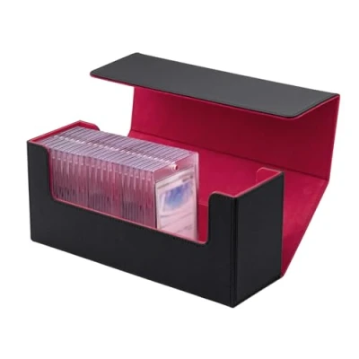 Imagen de Tolesum Caja de Cartas para MTG, Card Deck Box 800+ Nuevo sin Funda/35pt Fundas Magic, Magnetic Flip con Cuero PU Magic Commander TCG Negro y Rojo