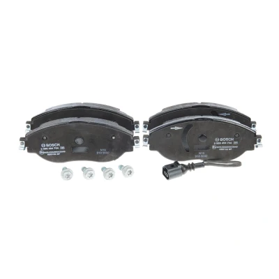 Imagen de BOSCH 0 986 494 704 Juego de pastillas freno Low Metallic con sensor desgaste incorporado Chapa antichirridos, tornillos accesorios
