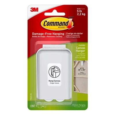 Imagen de 3M Comando Ganchos Jumbo lienzo, acrílico, con 4 rayas, blanco, 1 unidad