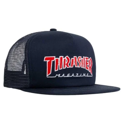 Imagen de THRASHER Men&#039;s Embroidered Outlined Mesh Snapback Hat Navy Blue