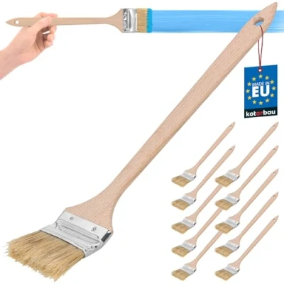 Imagen de KOTARBAU® Juego de 10 brochas Planas para radiador con Mango Madera, 63 mm, Pincel en Forma Curva, acodada, Plano y Alargado Superficies difícil Acceso, Brocha radiadores, 10u