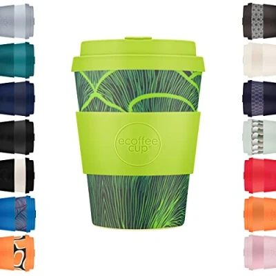 Imagen de 12oz 350ml Ecoffee Cup Reutilizable Eco Friendly 100% Plant Based Coffee with Silicone Lid &amp; Sleeve Melamine Free Travel Mug, Bloodwood