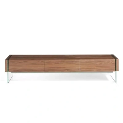 Imagen de Ángel Cerdá Mueble TV de Nogal con Laterales Cristal Madera Cajones Soft Closing Moderno, Duradero y Funcional 188 x 45 39 cm