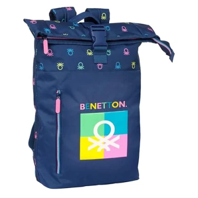 Imagen de BENETTON COOL Mochila con Solapa para Portátil de 15.6&quot;, Ideal Diferentes Edades, Cómoda y Versátil, Calidad Resistencia, 28x13x42 cm, Color Azul Marino