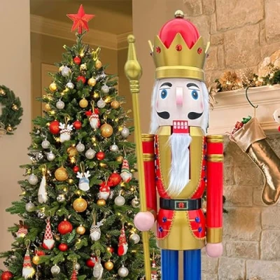 Imagen de ECOM CDL Cascanueces gigante de madera, diseño rey/soldado (121,92 152,4 182,88 cm)